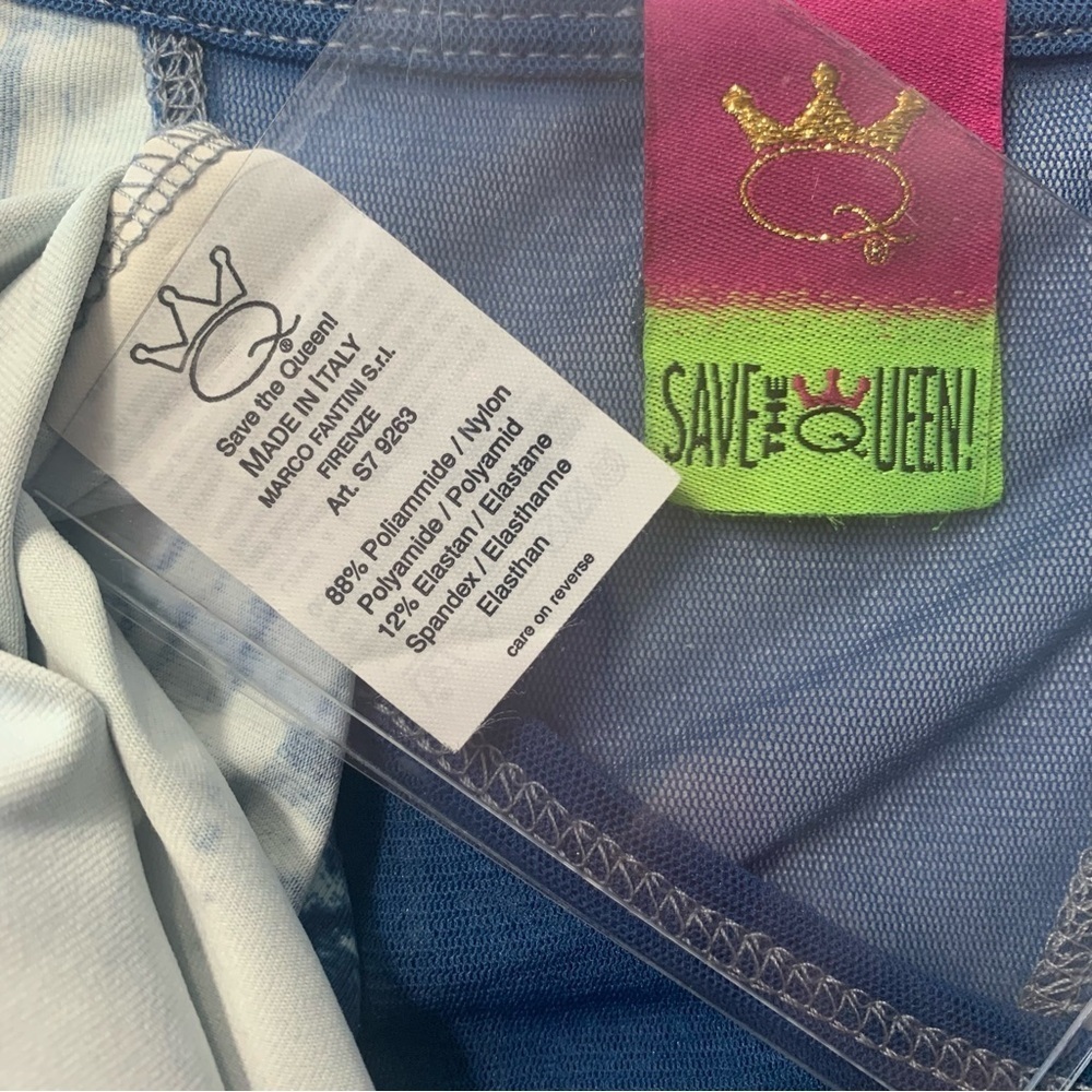 Save the Queen Vintage Graphic Top Sheer Panels Embellished 3/4 Sleeves Blues MS - Picture 13 of 16